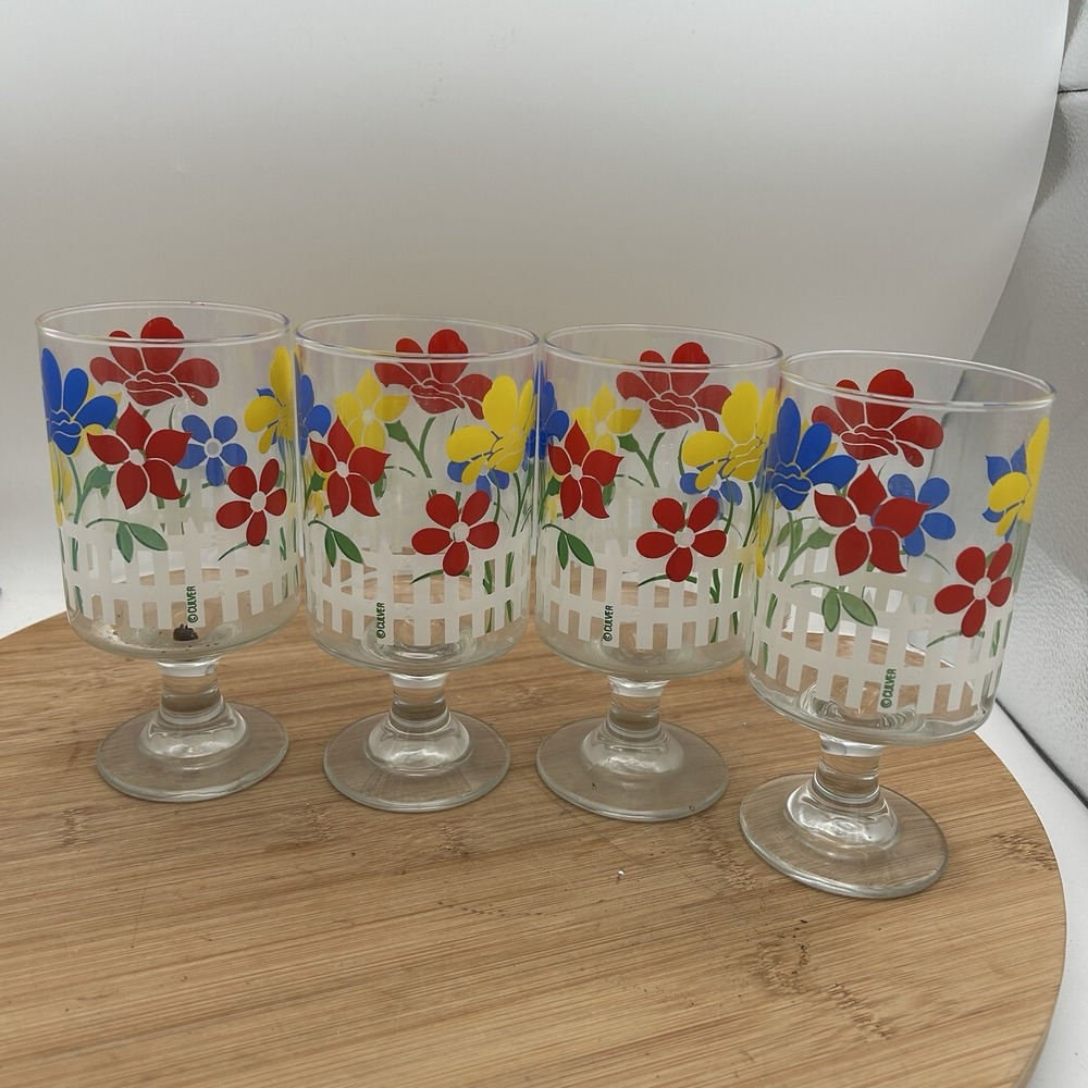 Vintage‎ MCM CULVER  Floral Stemmed Glasses BARWARE Set of 4